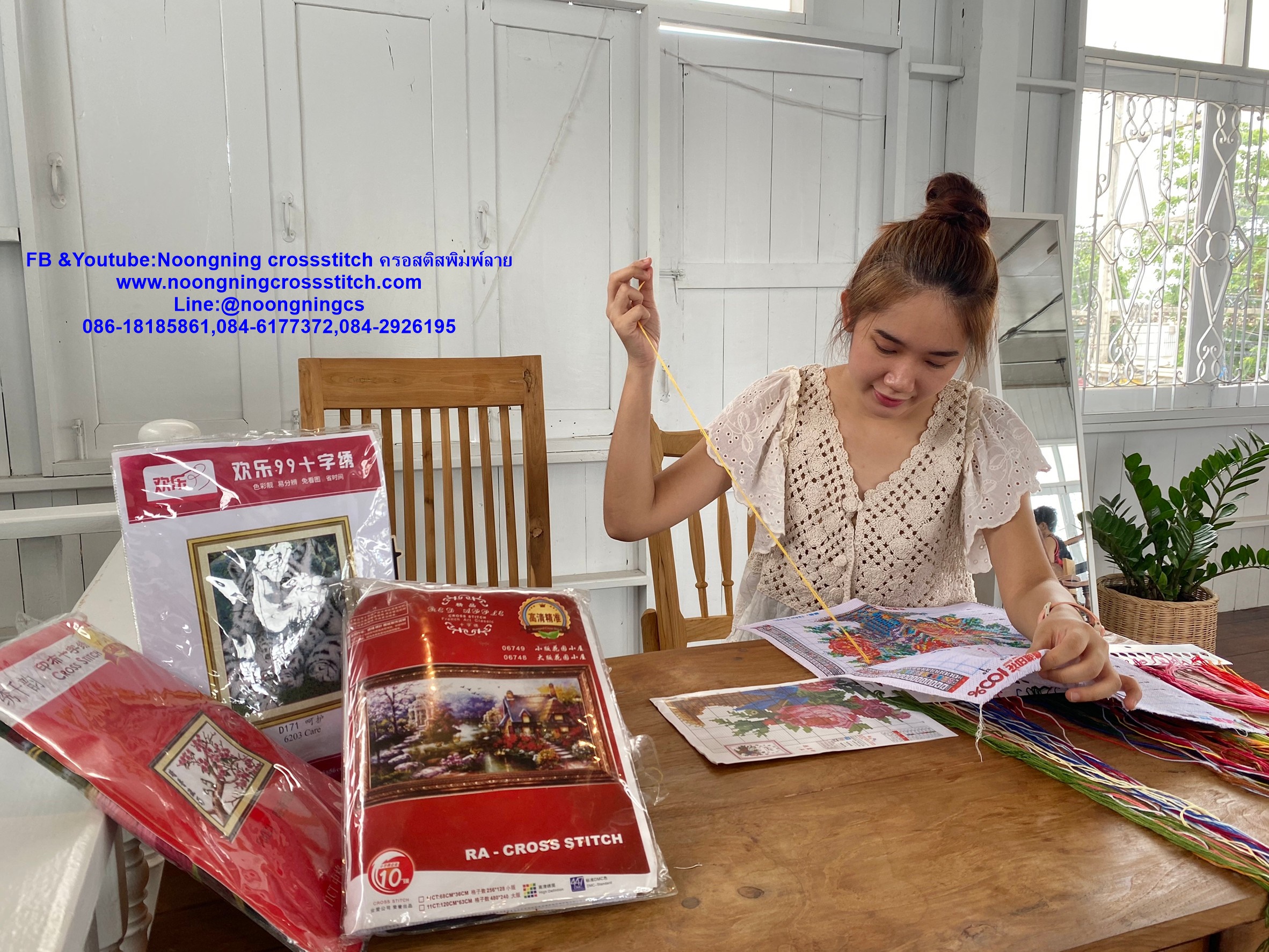 ปลาคราฟคู่ ดอกบัว ชุดปักครอสติส พิมพ์ลาย ครอสติสจีน งานฝีมือทำที่บ้าน DIY