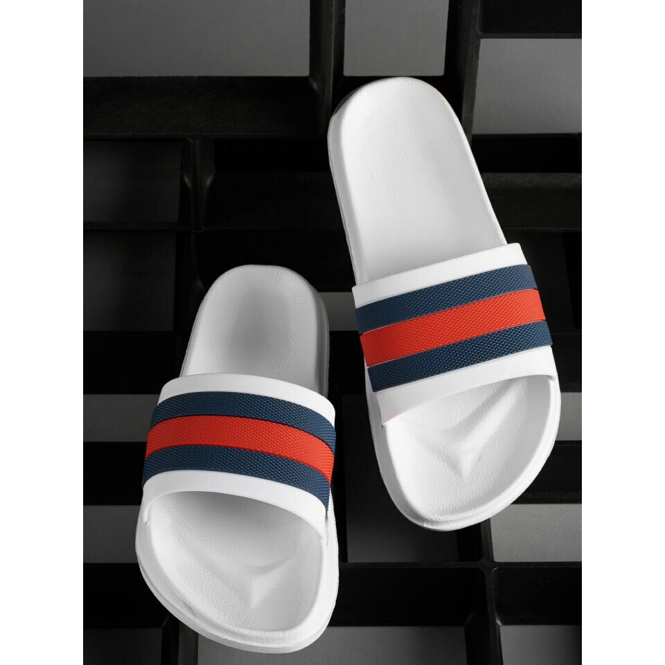 !!สินค้าขายดี!! รองเท้าแตะแบบสวม คาดแดงน้ำเงิน รองเท้าแตะแฟชั่น รองเท้าแตะ Slide Sandals