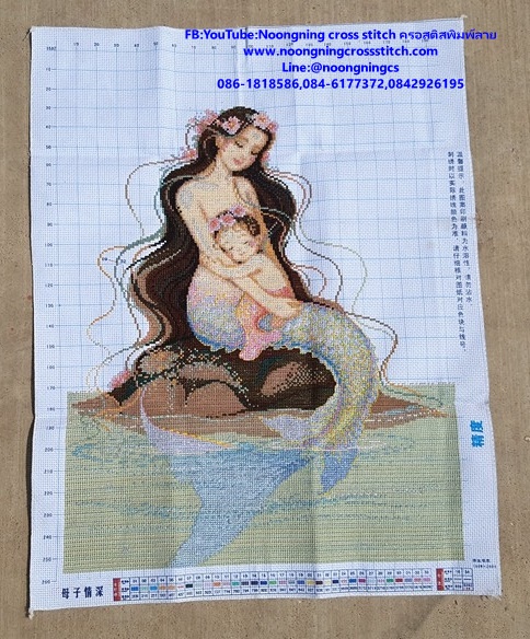 ดอกบัว ปลาคราฟมงคล ชุดปักครอสติช พิมพ์ลาย ครอสติสจีน งานฝีมือ DIY