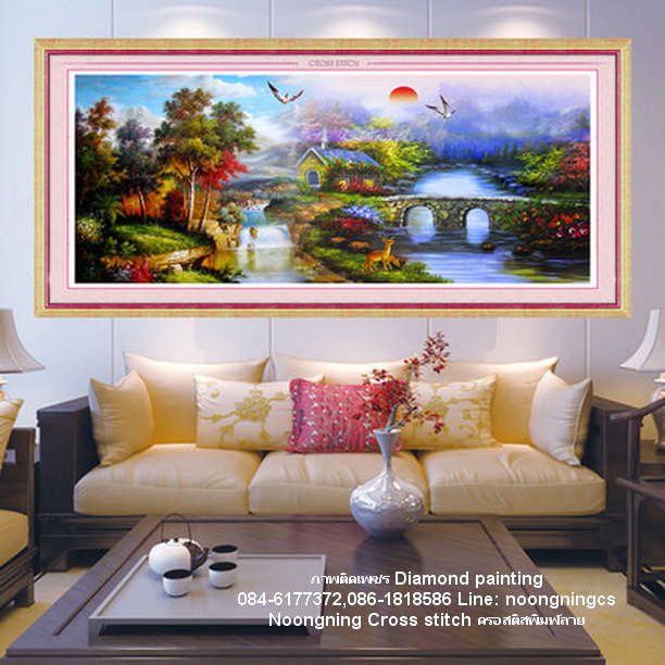 นกยูงคู่ดอกโบตั๋น ครอสติสคริสตัล Diamond painting โมเสก ภาพติดเพชร งานฝีมือ DIY