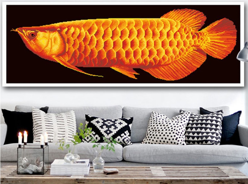 ปลามังกร โชคลาภ ความร่ำรวย ความมั่งคั่ง ชุดปักครอสติส พิมพ์ลาย ครอสติสจีน งานฝีมือทำที่บ้าน DIY