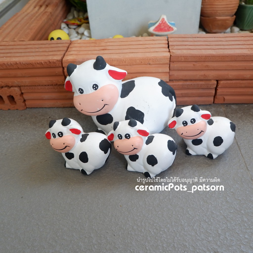 เซรามิคสัตว์ เซรามิควัวเซต 4 ชิ้น ตกแต่งสวนน่ารักๆ ชุดครอบครัวสัตว์ ตุ๊กตาเซรามิค เซรามิคแต่งสวน รุ่น วัว 1