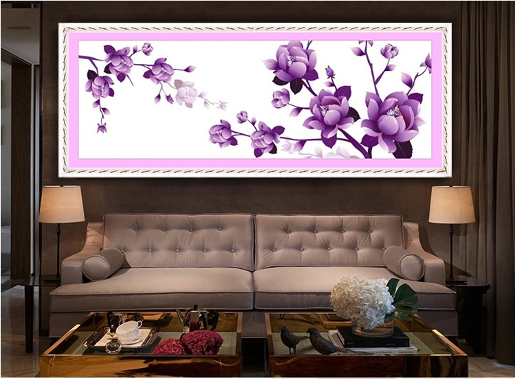 ดอกแม็กโนเลีย สีม่วง ชุดปักครอสติส พิมพ์ลาย ครอสติสจีน งานฝีมือทำที่บ้าน DIY