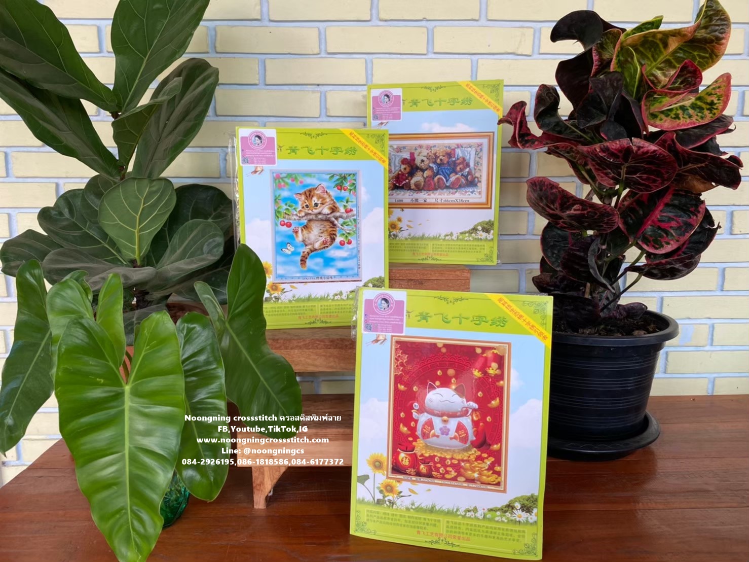 ปลาคราฟ ดอกบัว มงคล ชุดปักครอสติช พิมพ์ลาย ครอสติสจีน งานฝีมือ DIY