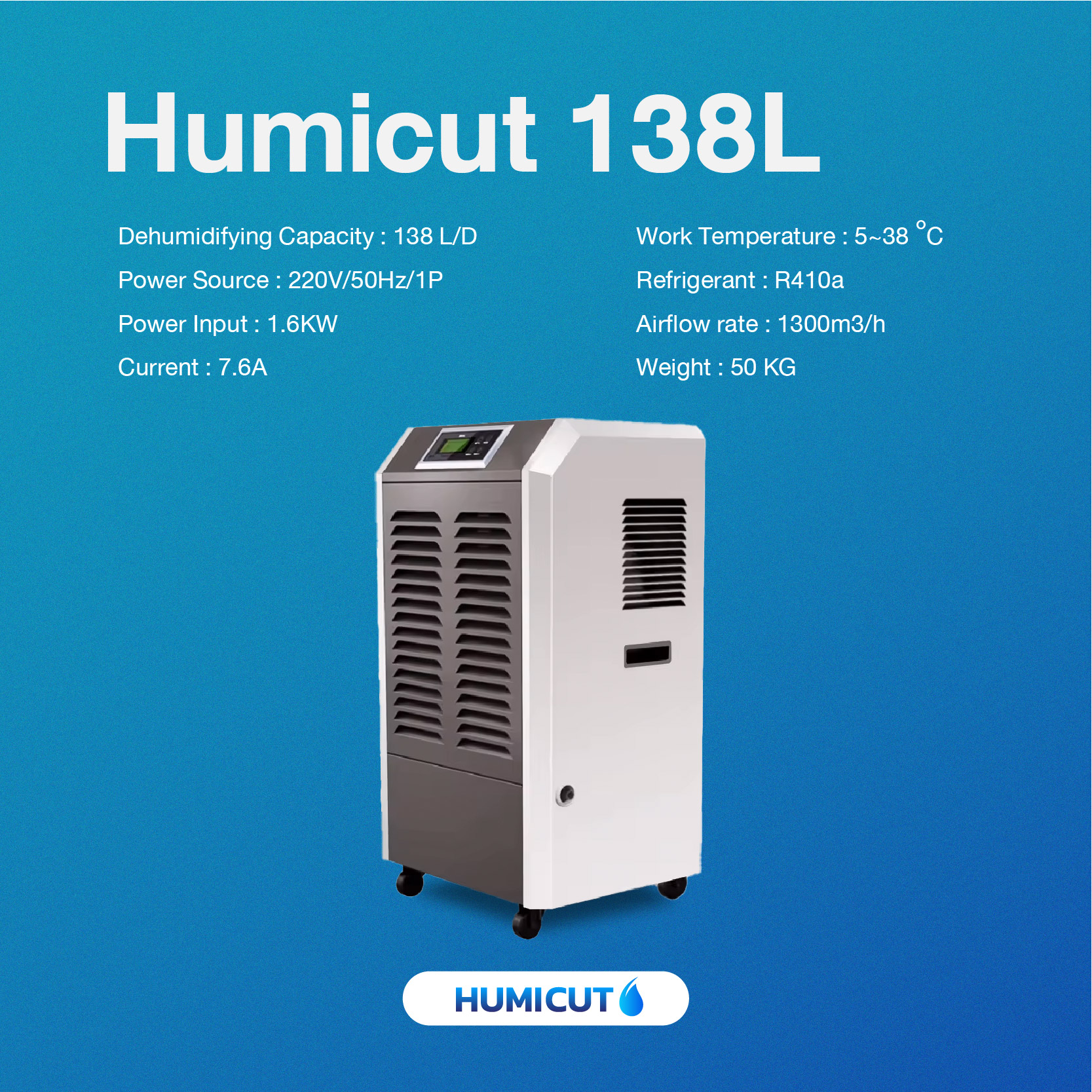 HUMICUT เครื่องลดความชื้นอุตสาหกรรม ขนาด 138 ลิตร รุ่น Humicut 138L สีดำ