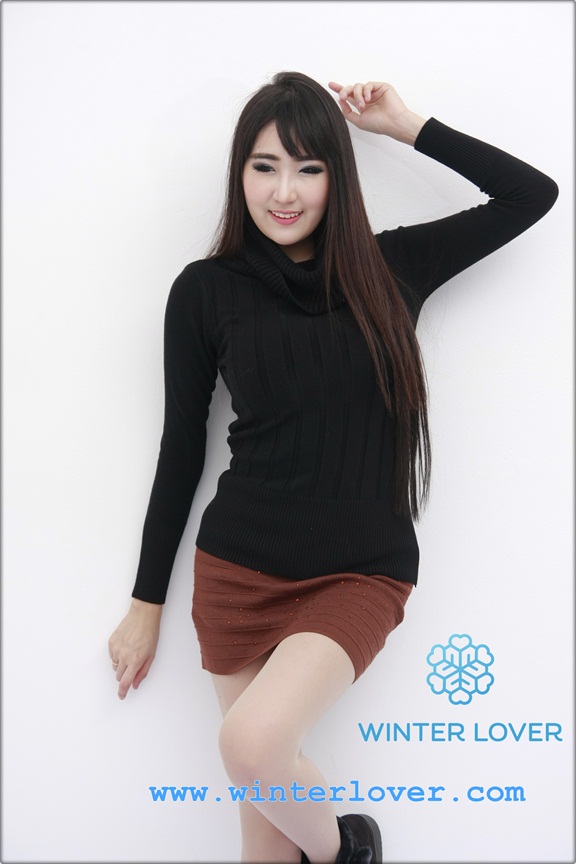 เสื้อคอเต่าไหมพรมแขนยาวสีดำ(พร้อมส่ง)(Free Size)