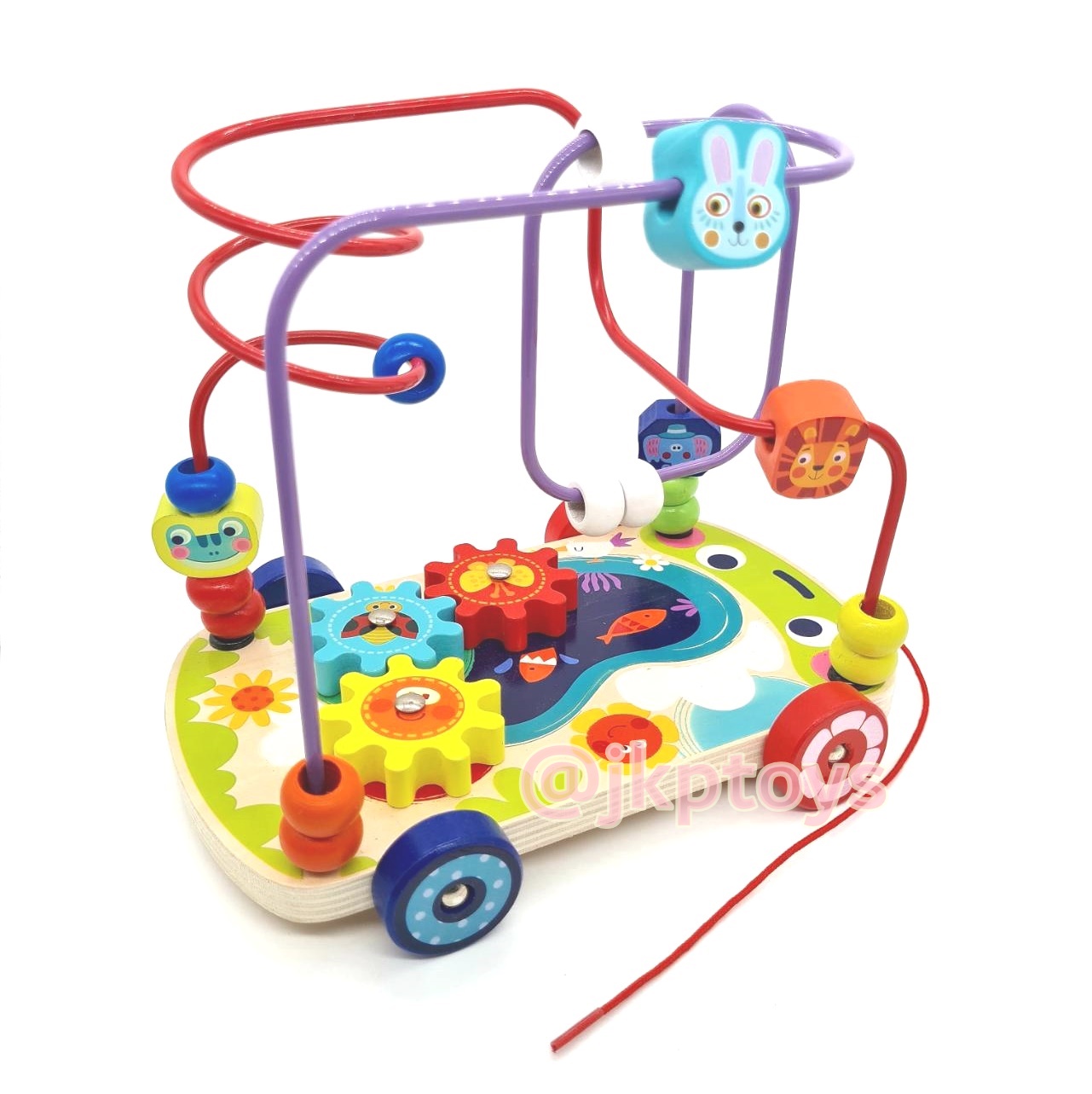 ของเล่นไม้เสริมพัฒนาการ ขดลวดฝึกสมาธิพร้อมล้อลากจูงสำหรับหัดเดินลายสัตว์