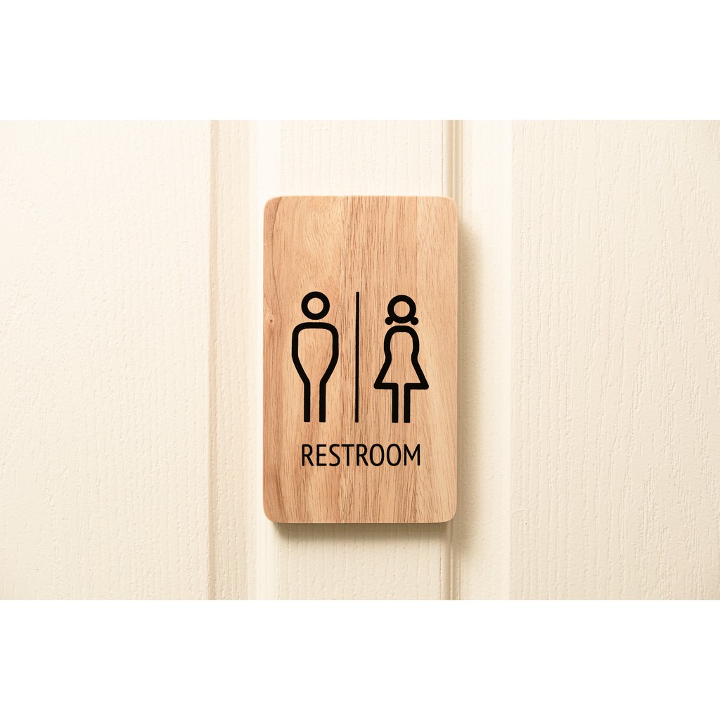 The Wood's Tale ป้ายห้องน้ำ "RESTROOM" SIGN ไม้แท้ พร้อมรูสำหรับแขวน