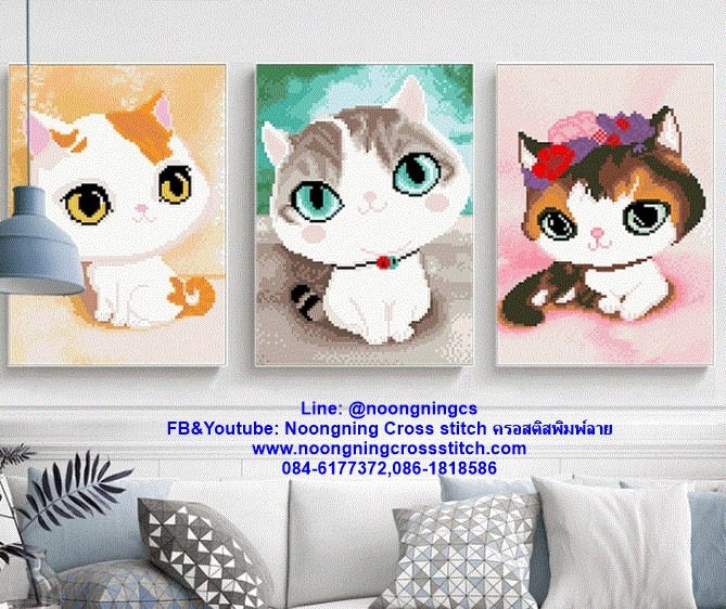 นกแก้วคู่ ชุดปักครอสติส พิมพ์ลาย ครอสติสจีน งานฝีมือทำที่บ้าน DIY