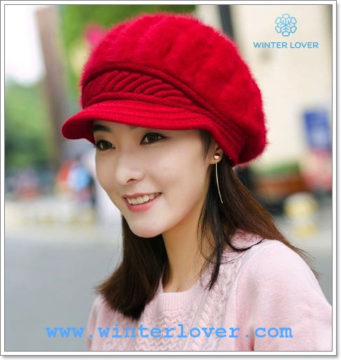 หมวกไหมพรมสีแดงเชอร์รี่ บุขนกระต่ายทรงแก๊ปฟักทอง ใส่แล้วดูหัวทุยสวย ด้านในบุขนกันหนาวได้ถึงหิมะ(พร้อมส่ง)(FreeSizeคนหัวใหญ่)