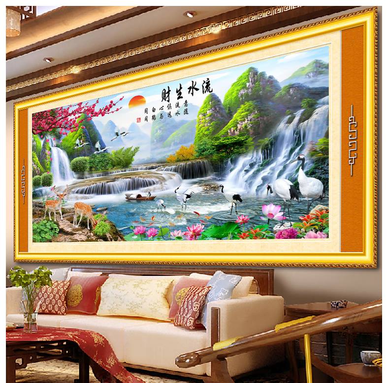 น้ำตก หุบเขา สัตว์มงคล ชุดปักครอสติส พิมพ์ลาย ครอสติสจีน งานฝีมือทำที่บ้าน DIY