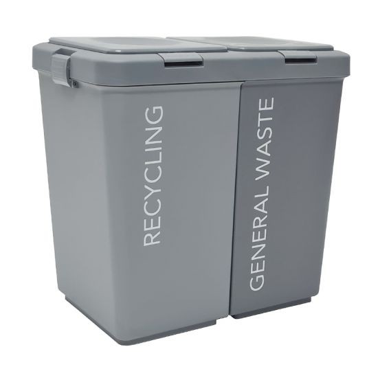 ถังขยะ 2 ช่อง พร้อมฝากด API รุ่น 130 ขนาด 44 x 29 x 42.5 ซม. สีเทา ผลิตจากพลาสติก PP เนื้อหนา คุณภาพดี