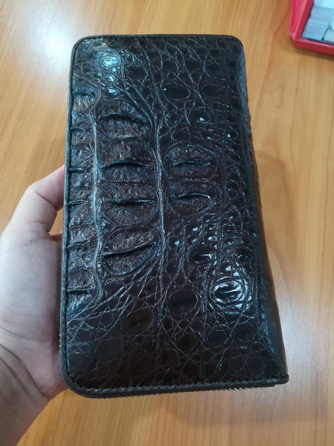 กระเป๋าหนังจระเข้แท้แบบซิปเดี่ยว(หนังกระดูกหัว)