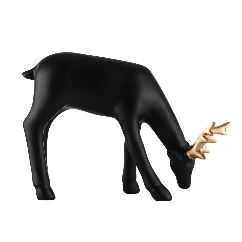 ของตกแต่ง กวางก้ม 21X14.5 ซม. สีดำ ตกแต่งบ้านสไตล์โมเดิร์น ผลิตจากโพลีเอสเตอร์ และเรซิ่น อย่างดี