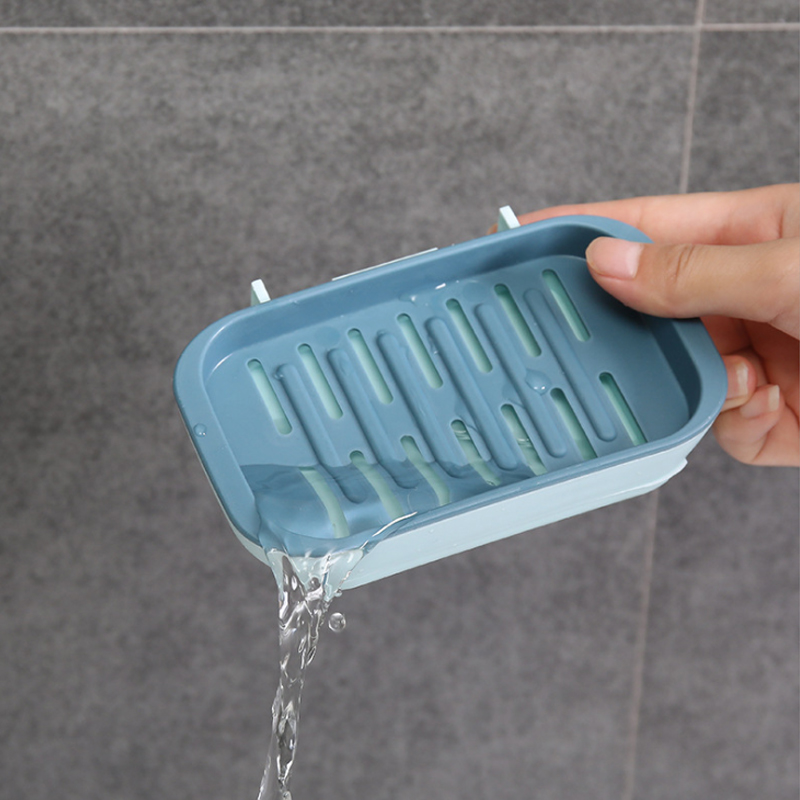 กล่องวางสบู่ สร้างสรรค์พลาสติกที่แข็งแกร่งที่ไม่พรุนตู้ทำสบู่ปั๊มกล่องสบู่ไร้รอยต่อท่อระบายน้ำคู่วางกล่องสบู่ห้องน้ำ