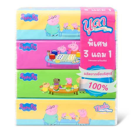 กระดาษเช็ดหน้า NUDA PEPPA PIG แพ็ค 3+1 เช็ดสะอาด ไม่ทิ้งขุย