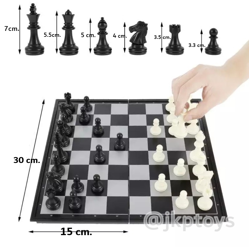 กระดานหมากรุกสากล เป็นเเม่เหล็ก กระดานพับเก็บ พกพาได้ ขนาด 30x30 ซม