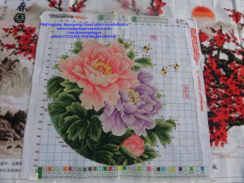 ดอกไม้นานาพันธุ์ ชุดปักครอสติส พิมพ์ลาย ครอสติสจีน งานฝีมือทำที่บ้าน DIY