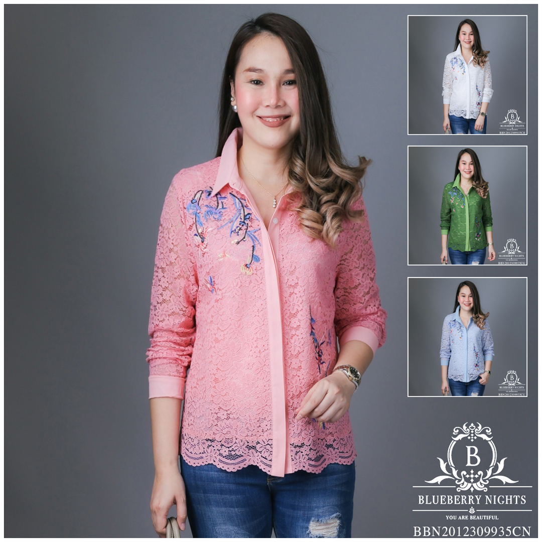 Sale+++B3629 เสื้อเชิ้ตลูกไม้อิตาลีปักลายดอกไม้ ผ้าลูกไม้อิตาลีเกรดพรีเมี่ยมเนื้อนุ่มเบาใส่สบายมากค่ะ แพทเทิร์นเสื้อเชิ้ตกระดุมหน้ายาวตลอด ดีเทลด้านหน้าปักดิ้นลายดอกไม้สวยหรูค่ะ มีซับในทั้งตัว ♡เหมาะสำหรับสาวๆรอบอก(36-44)♡ รุ่นใหม่ ขายดีมากๆ