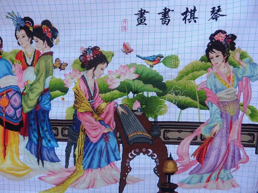 ผู้หญิงจีน เสือ ชุดปักครอสติส พิมพ์ลาย ครอสติสจีน งานฝีมือทำที่บ้าน DIY