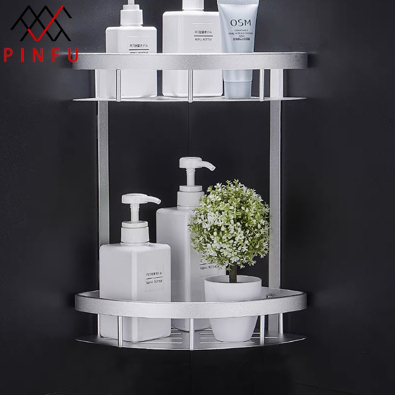 PINFU_ ชั้นวางของในห้องน้ำ ชั้นเข้ามุม ชั้นวางของ สแตนเลส304 อลูมิเนียมชั้นวางของห้องน้ำ ใช้งานง่ายและติดตั้งง่าย