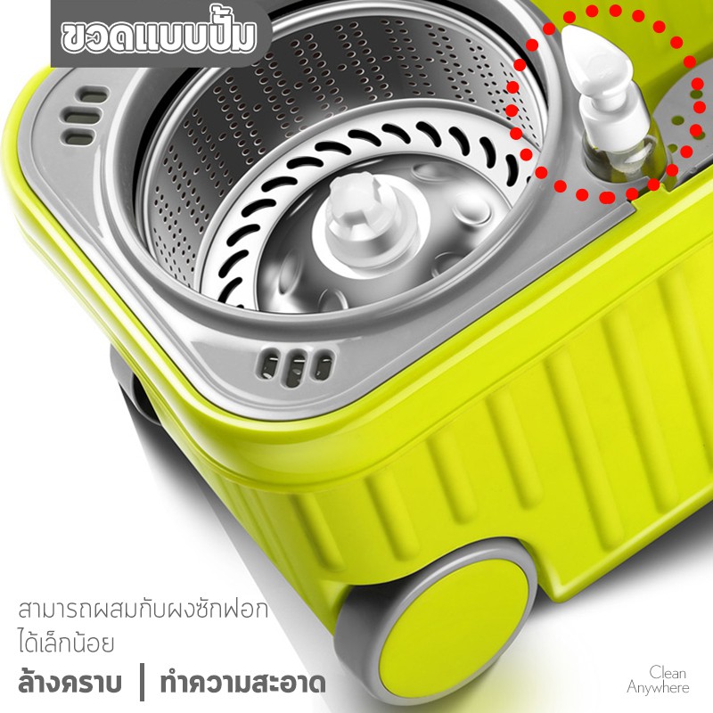 ELF Spin Mop ไม้ถูพื้นสเเตนเลส+ผ้าม็อบ (ถังเหลี่ยม ล้อใหญ่) ไม้ถูบ้านม็อบ ชุดถังปั่น ไม้ถูพื้น ไม้ม้อบ ไม้ม็อบถูพื้น