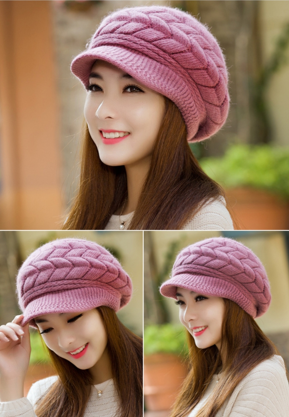 หมวกไหมพรมทรงเเก็ปสีม่วงสวยหรูด้านในบุขน(พร้อมส่ง)(Free Size)