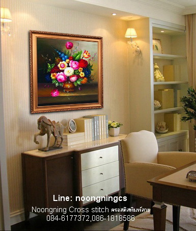 ปลาคราฟคู่ ดอกบัว ชุดปักครอสติส พิมพ์ลาย ครอสติสจีน งานฝีมือทำที่บ้าน DIY