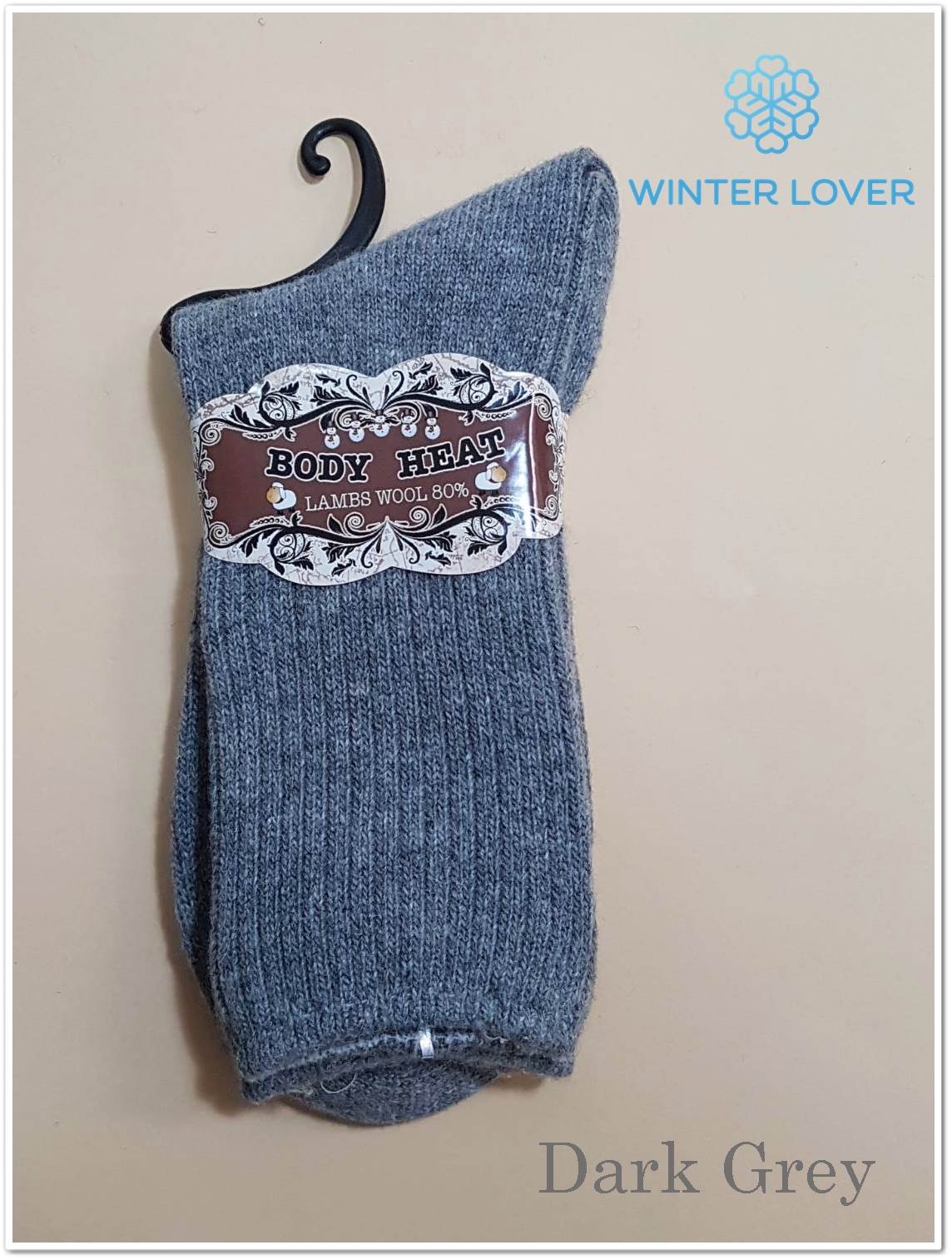ถุงเท้าไหมพรมlamb wool กันหนาวขนแกะสีเทา