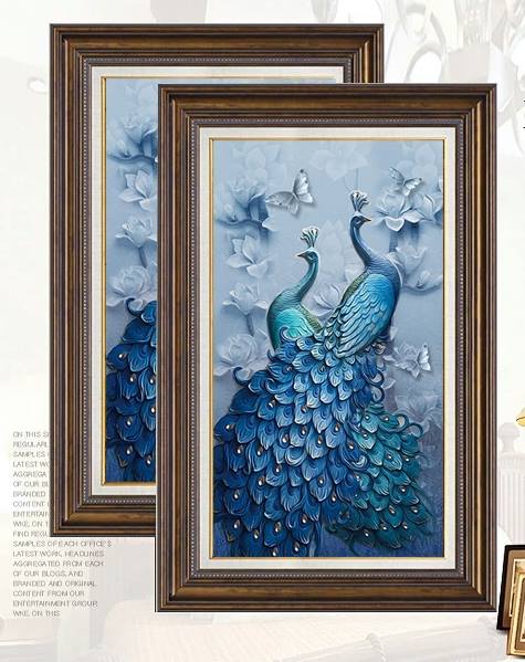 นกยูงคู่ ครอสติสคริสตัล Diamond painting โมเสก ภาพติดเพชร งานฝีมือ DIY
