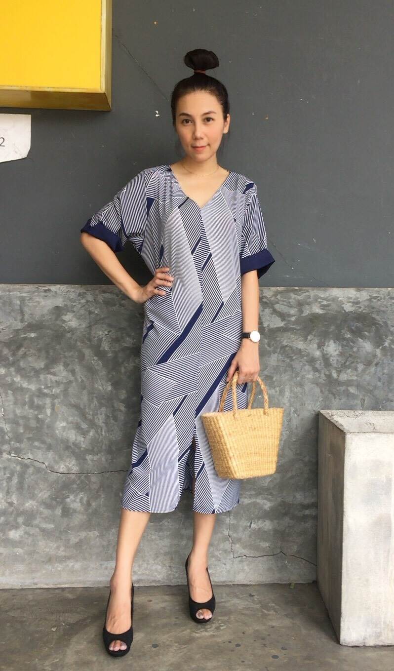 DS0086 Dress Oversize ชุดแฟชั่น ชุดเดรส ชุดเดรสออกงาน ชุดไปเที่ยว ชุดสาวไซต์ใหญ่ (สีกรม