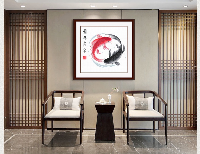 ปลาคราฟคู่มงคล ชุดปักครอสติส พิมพ์ลาย ครอสติสจีน งานฝีมือทำที่บ้าน DIY