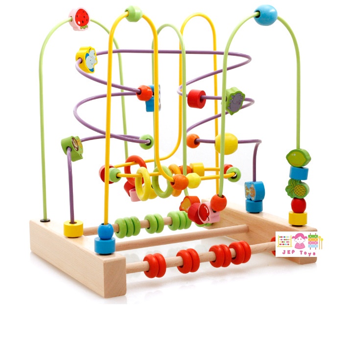 ของเล่นไม้เสริมพัฒนาการ ขดลวดลูกปัดลายสัตว์เเละผลไม้ (จัมโบ้)