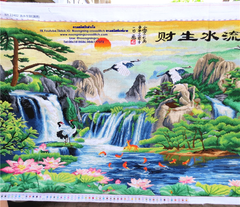 ปลาคราฟ ดอกบัว มงคล ชุดปักครอสติช พิมพ์ลาย ครอสติสจีน งานฝีมือ DIY