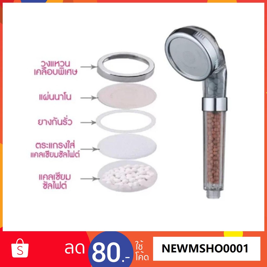 ฝักบัวหินเกาหลี สปาน้ำแร่ไอออน Shower Filter ขนาด 6 ซม