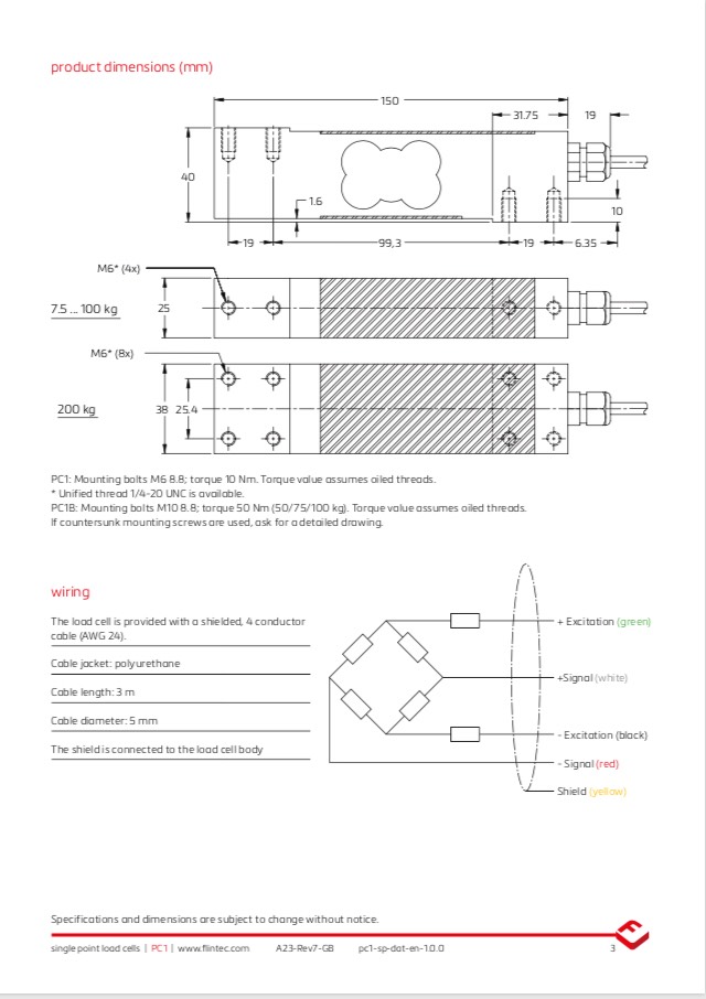 PC1 Single Point Load Cell (7.5 – 200kg)