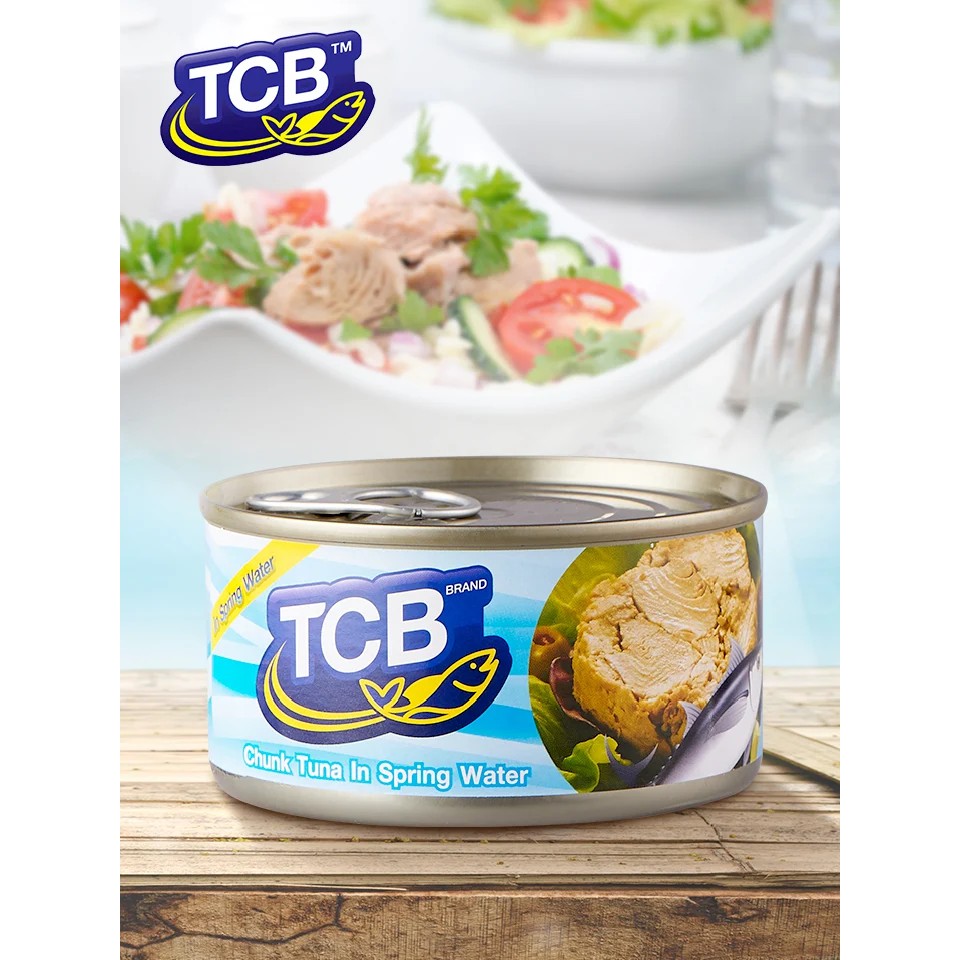 !!สินค้าขายดี!! TCB ทูน่าเนื้อขาวชนิดก้อน 185 กรัม TCB Tuna Chunks In Spring Water 185 g.