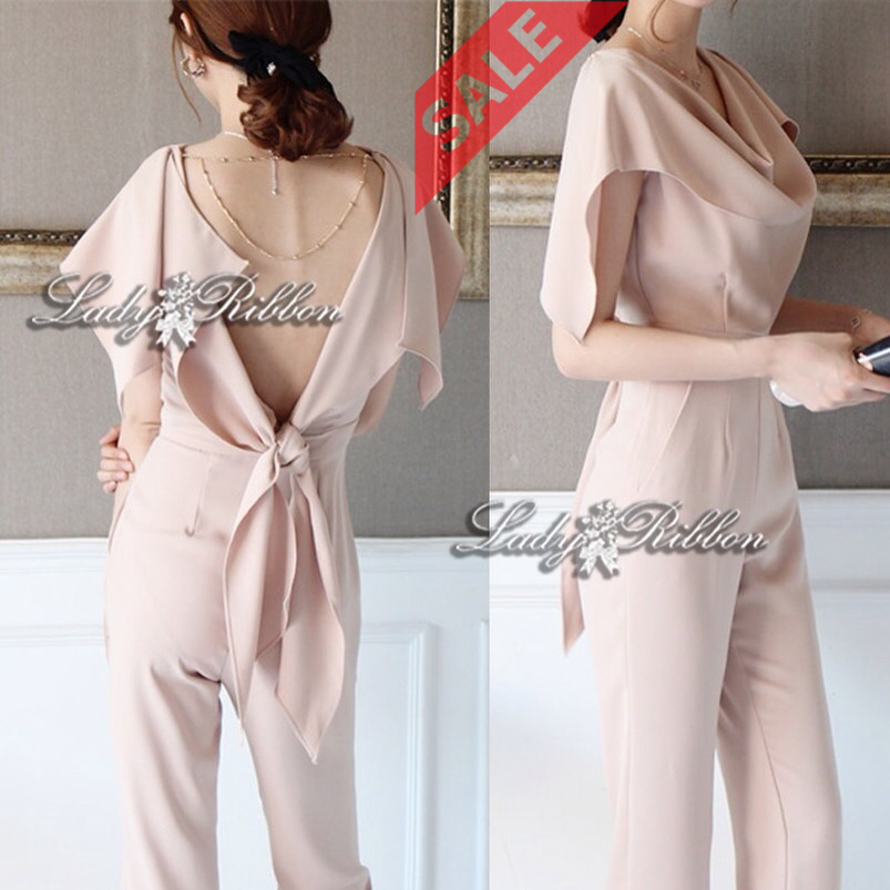 SALE++D5929**อก40**Jumpsuit จั้มสูทขายาว แอบเปรี้ยวด้วยดีเทลเว้าหลังผูกโบว์ แต่งสร้อยทองเก๋ๆคะ ชมพูอ่อน ลุคสาวหวาน เรียบหรูคะ