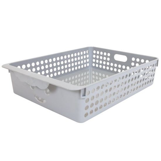 KASSA HOME ตะกร้าพลาสติกทรงเหลี่ยม ขนาด 26 x 35 x 8 ซม. สีเทา รุ่น DOTTY PSM 304-3146