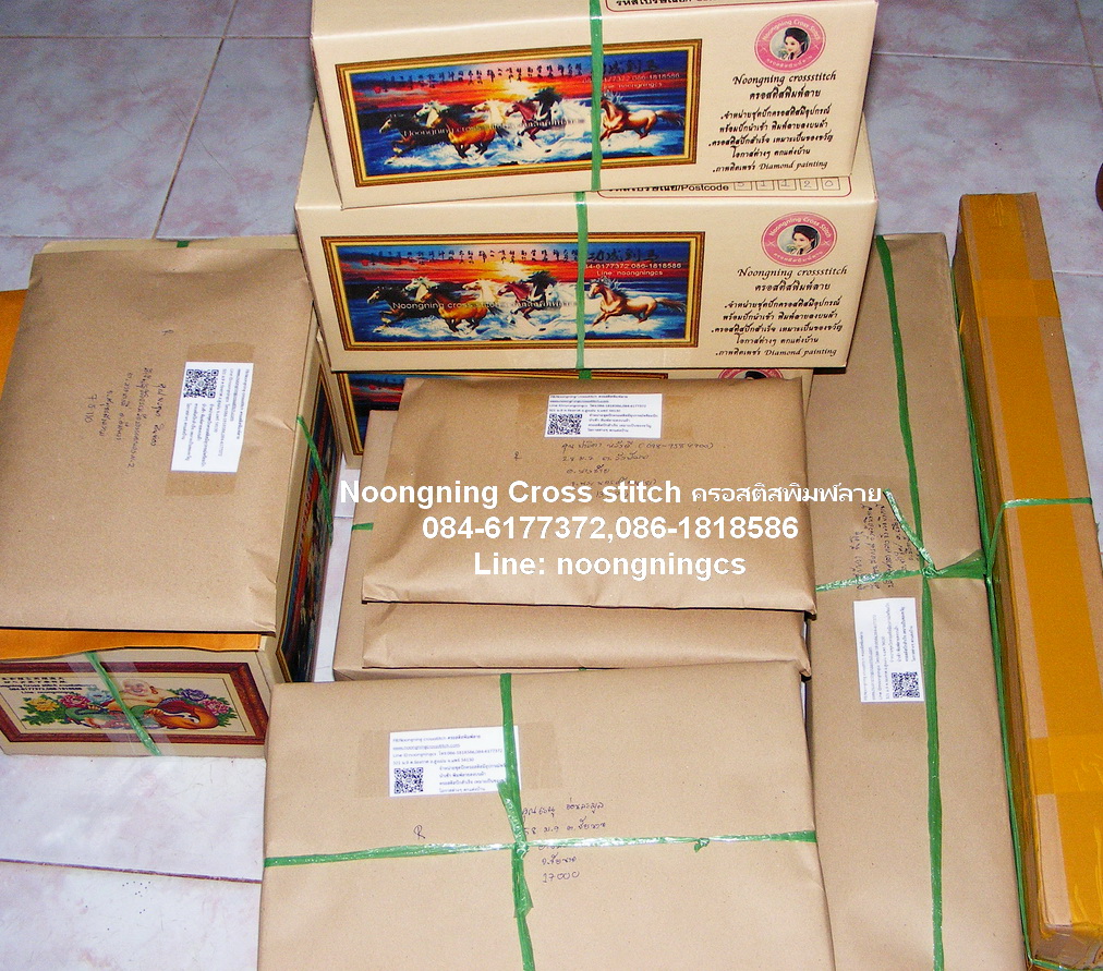 ปลาคราฟคู่ ดอกบัว ชุดปักครอสติส พิมพ์ลาย ครอสติสจีน งานฝีมือทำที่บ้าน DIY