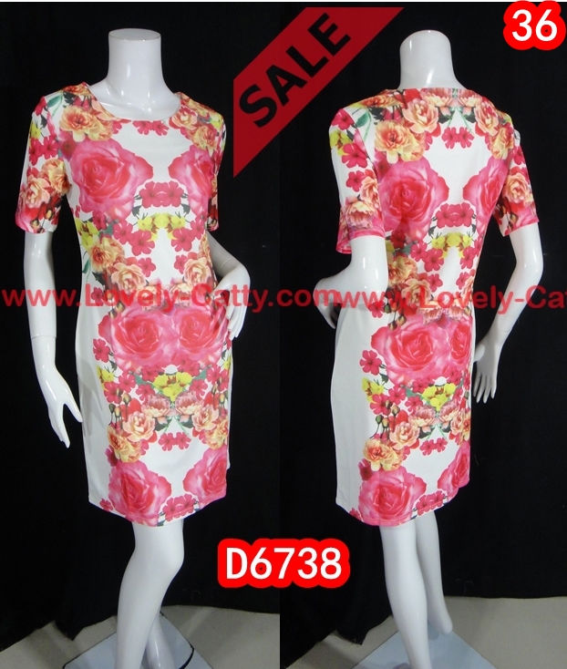 Sale+++D6738---Dressผ้าคอตต้อนสแปนเด็กซ์ พิมพ์ลายดอกไม้ทั้งด้านหน้าและด้านหลัง ซิบซ่อนหลัง วัดแบบปกติไม่ได้ดึงนะค่ะ จะยืดได้อีกนิดหน่อยนะค่ะ รอบอก 36 นิ้ว วงแขน 17 นิ้ว ปลายแขน 12 นิ้ว แขนยาว 9 นิ้ว ไหล่ 16 นิ้ว เอว 32 นิ้ว ความยาว 35 นิ้ว สะโพก 37 นิ้ว