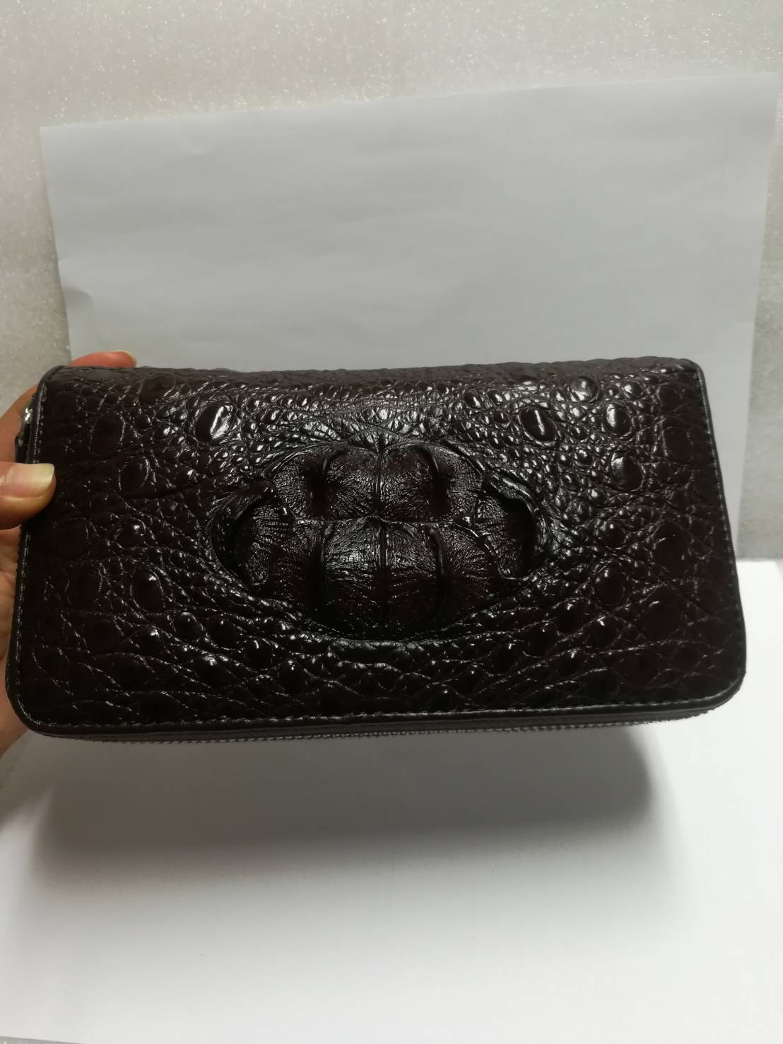 กระเป๋าหนังจระเข้แท้แบบซิปคู่(หนังกระดูกหัว)