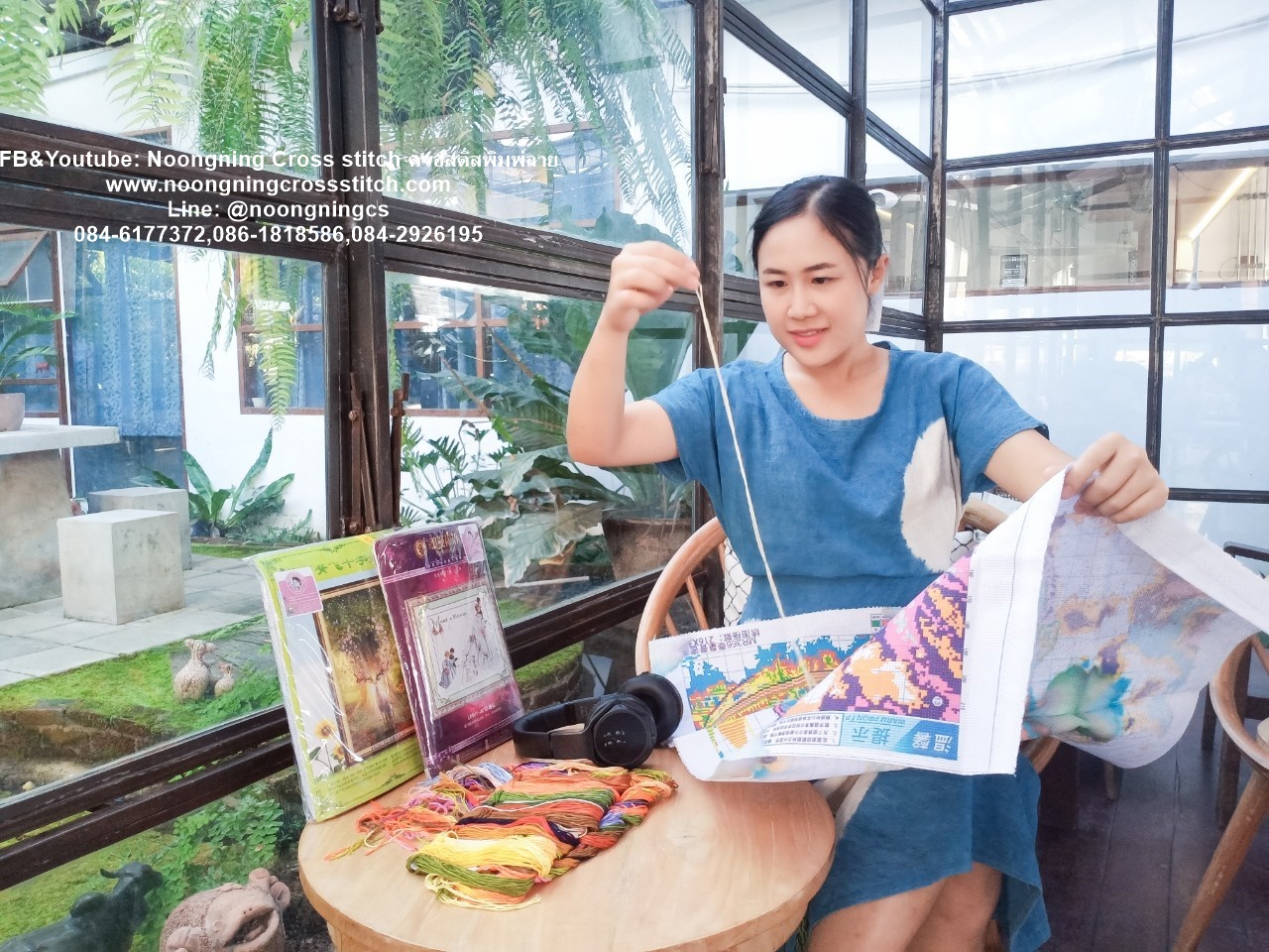 นกยูงคู่ ดอกแมกโลเนีย ชุดปักครอสติส พิมพ์ลาย ครอสติสจีน งานฝีมือทำที่บ้าน DIY