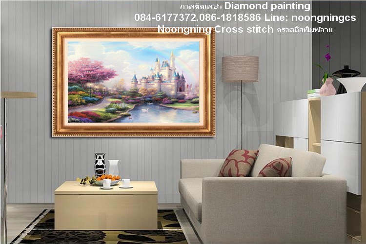 นกยูงทอง ดอกโบตั๋น ครอสติสคริสตัล Diamond painting โมเสก ภาพติดเพชร งานฝีมือทำที่บ้าน DIY