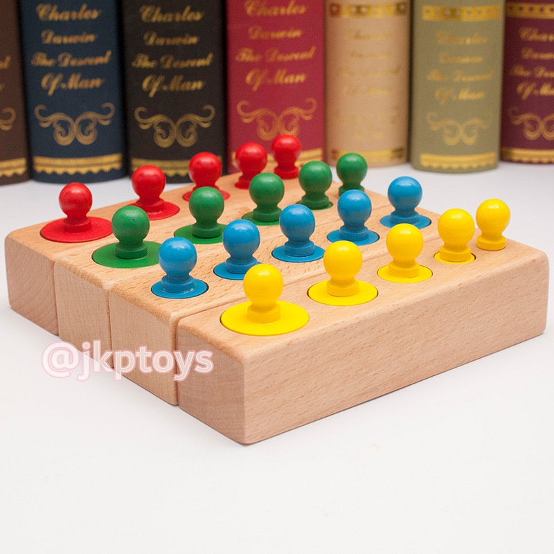 ของเล่นไม้เสริมพัฒนาการ ของเล่นไม้มอนเตสซอรี่ กระบอกจุก Knobbed Cylinder Blocks ยกเซต 4 สี/ชุดของเล่นไม้ทรงกระบอกหลายสีสัน