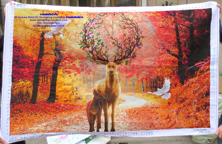 กวางแม่ลูก มงคล ครอสติสปักสำเร็จ150x95cm ไม่รวมกรอบ งานฝีมือ DIY
