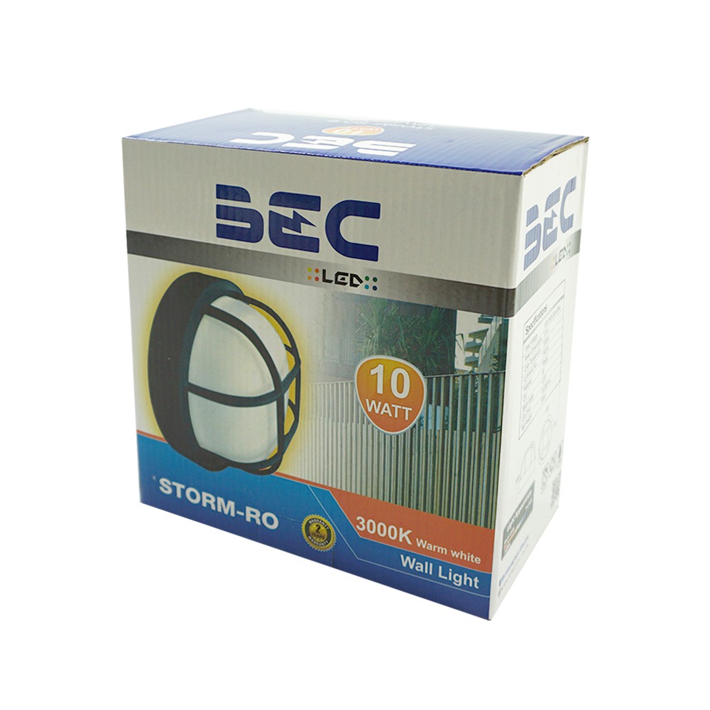 ไฟผนังนอก LED BEC STORM-RO/B พลาสติก โมเดิร์น 10W WARMWHITE สีดำ ไฟตกแต่งสวน ไฟภายนอก