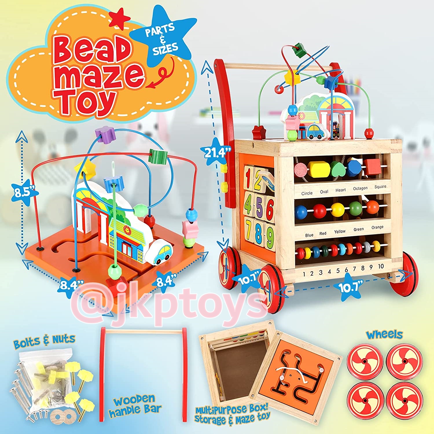 รถผลักเดินเเละกล่องกิจกรรมไม้5ด้าน (เหมือนงาน busy zoo เลยคะ ) เป็นผลักเดินไม้ได้ด้วย คุ้มสุดๆ