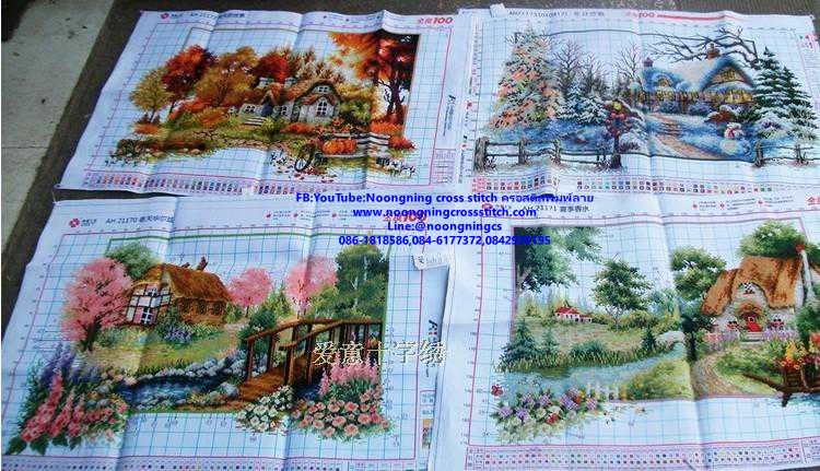ดอกบัว ปลาคราฟมงคล ชุดปักครอสติช พิมพ์ลาย ครอสติสจีน งานฝีมือ DIY