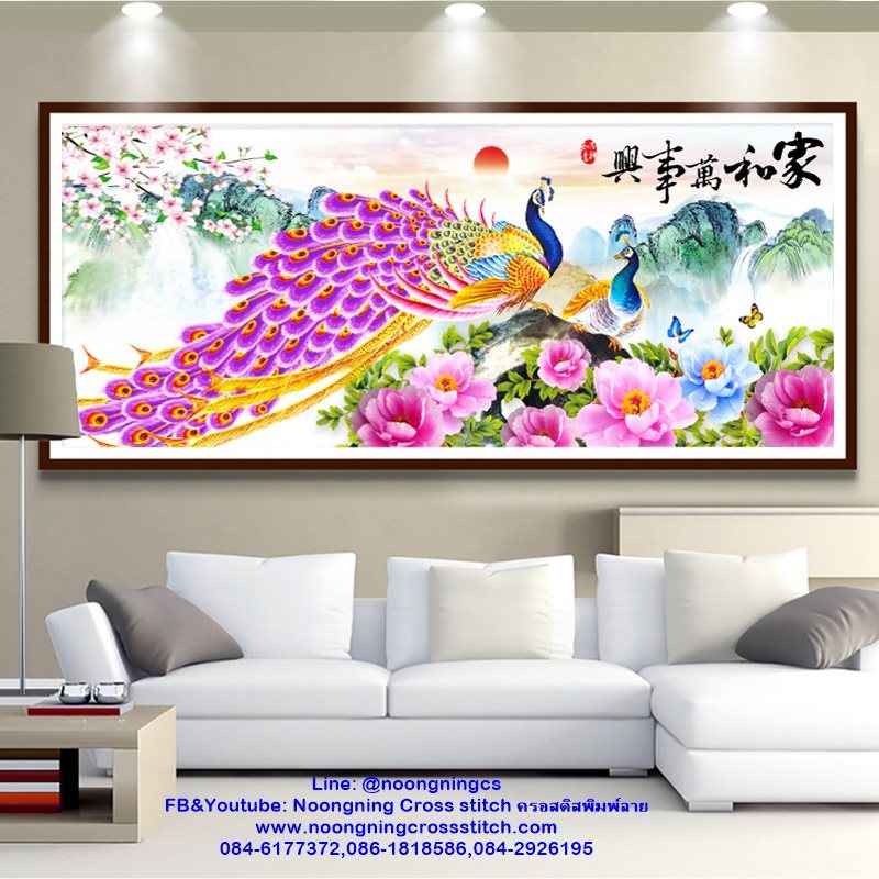 นกยูงคู่ ครอสติสคริสตัล Diamond painting โมเสก ภาพติดเพชร งานฝีมือ DIY